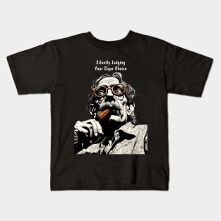 Cigar Smoker: Silently Judging Your Cigar Choice on a dark (knocked out) background Kids T-Shirt